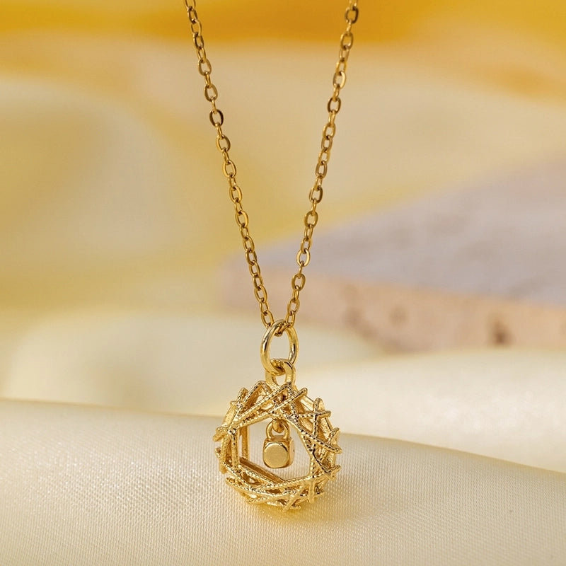 Titanium Steel Copper Plating Heart Shape Flower Bow Knot Pendant Necklace