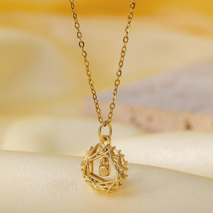 Titanium Steel Copper Plating Heart Shape Flower Bow Knot Pendant Necklace