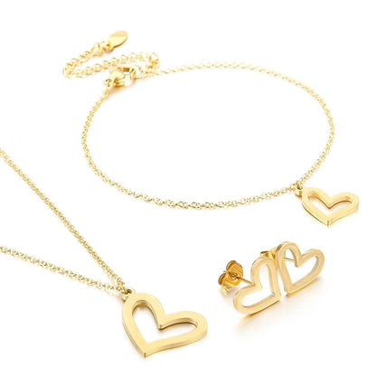 Minimalist Classic Style Heart Shape Stainless Steel Titanium Steel 18K Gold Plated Plating Bracelets Earrings Necklace