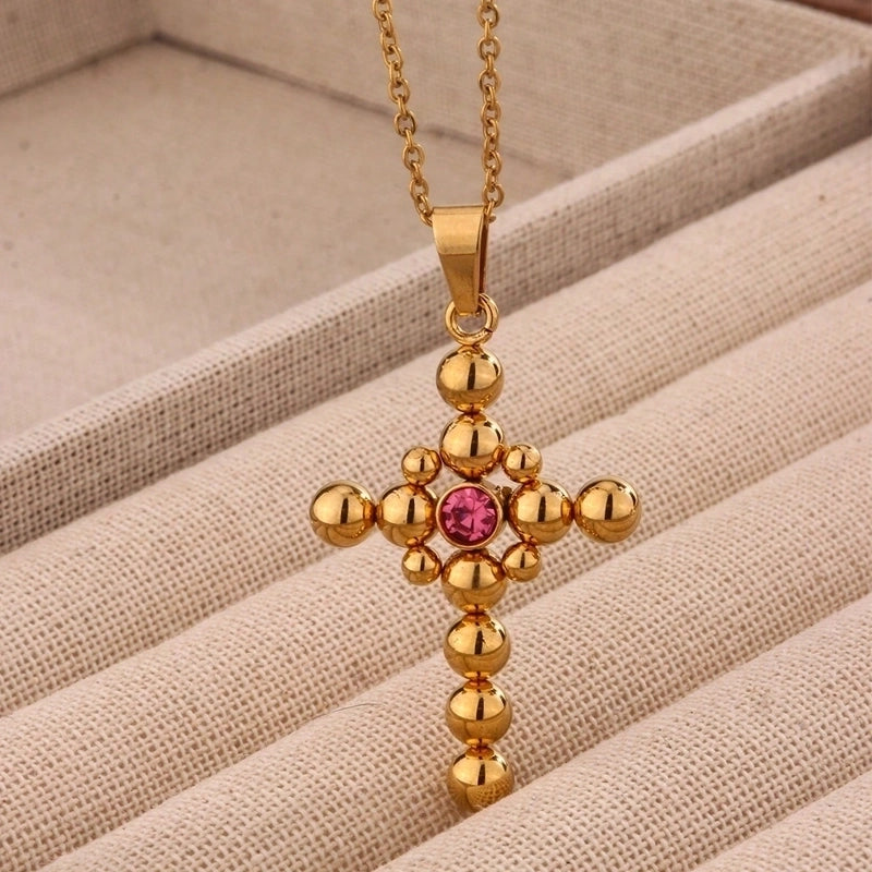 Classic Style Cross 304 Stainless Steel 18K Gold Plated Pendant Necklace