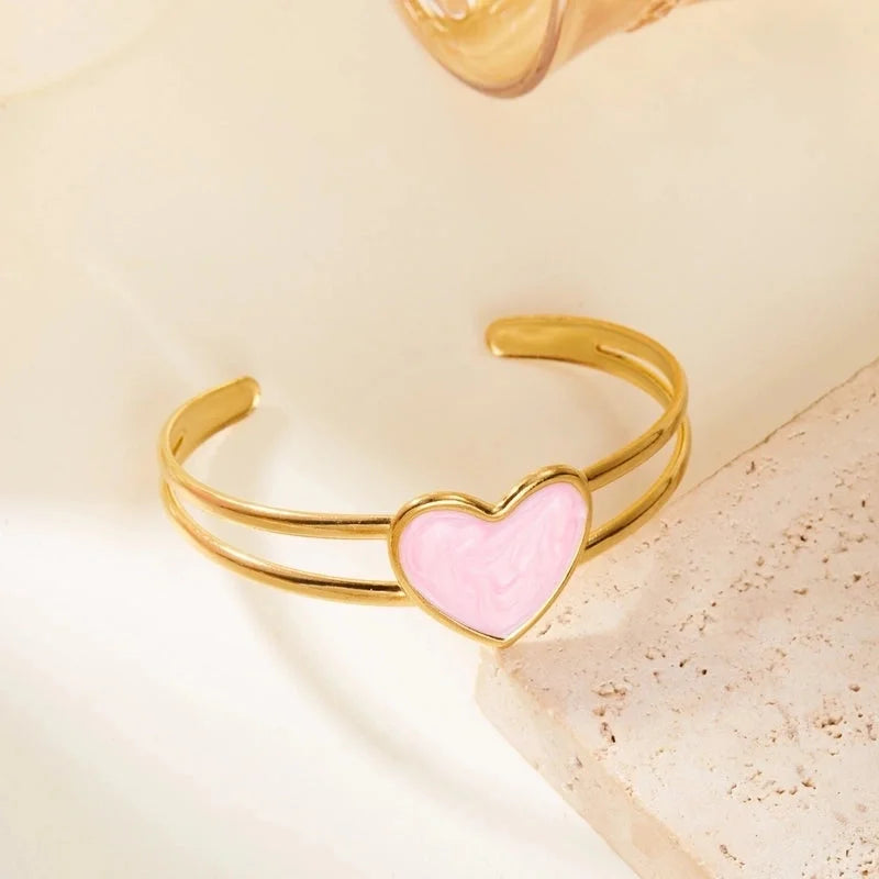 Elegant Minimalist Heart Shape 304 Stainless Steel Bangle In Bulk