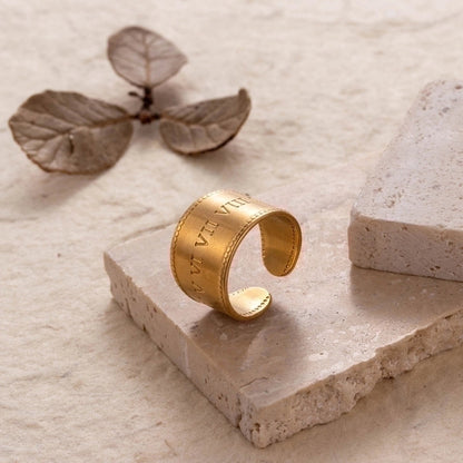 Retro Solid Color 304 Stainless Steel Plating Wide Band Ring Open Ring