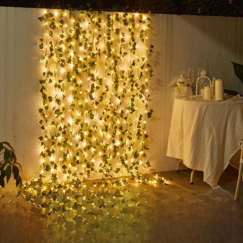 Led Light String Simulation Leaf Rattan Light String Maple Leaf Green Rattan Copper Wire Light String Festive Christmas Lights