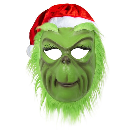 Mask 2023 Christmas Green Furry Monster Gloves Cosplay Santa Hat The Grinch