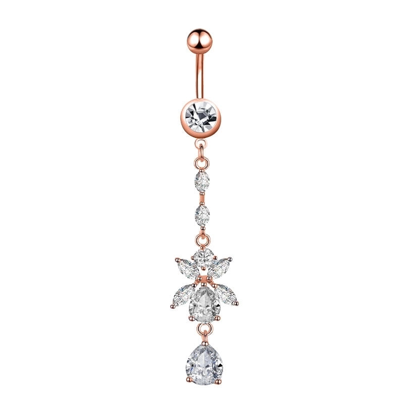 Minimalist Water Droplets Flower Butterfly Stainless Steel Inlay Zircon Women's Belly Ring