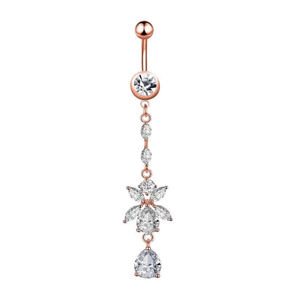 Minimalist Water Droplets Flower Butterfly Stainless Steel Inlay Zircon Women's Belly Ring