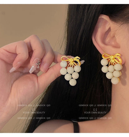 1 Pair Retro Color Block Heart Shape Pleated Inlay Copper Rhinestones Drop Earrings