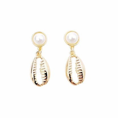 Fashion Shell Shell Inlaid Shell Artificial Pearls Women\'s Earrings 1 Pair