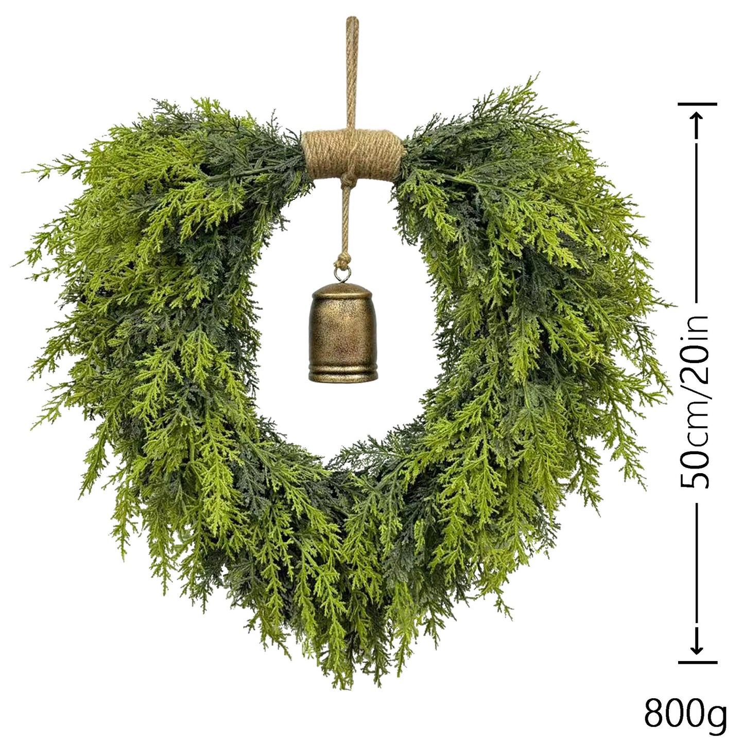 Beautiful Christmas Heart-shaped Bell Wreath Hand-feel Material Pinecone Home Decoration Fireplace Front Door Hanging
