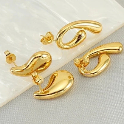 1 Pair Minimalist Classic Style Commute Solid Color Plating Stainless Steel Titanium Steel 18K Gold Plated Earrings
