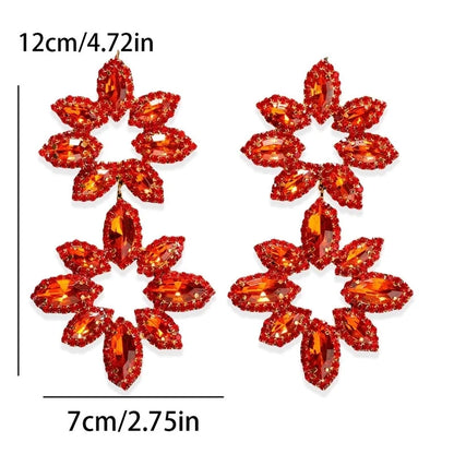 1 Pair Exaggerated Shiny Flower Inlay Copper Rhinestones Drop Earrings