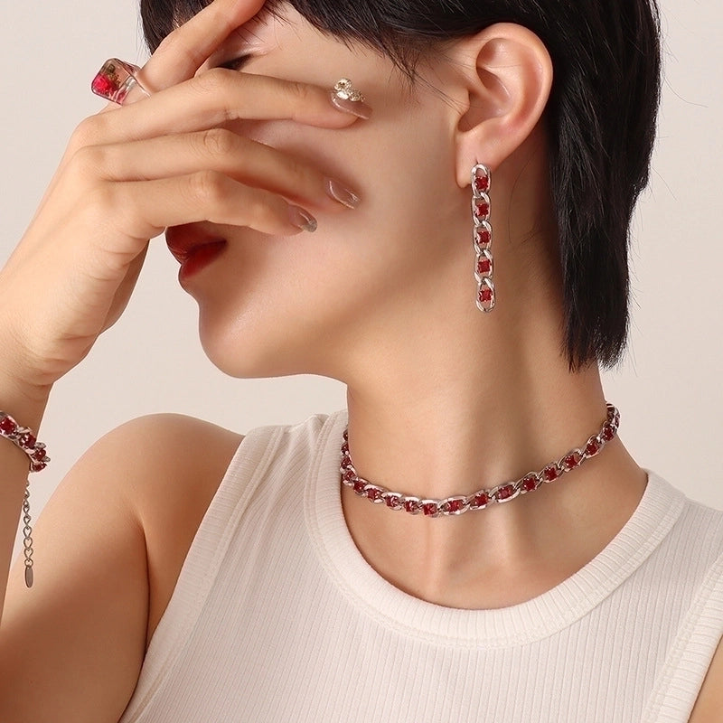 Retro Geometric 304 Stainless Steel Zircon 18K Gold Plated Bracelets Earrings Necklace