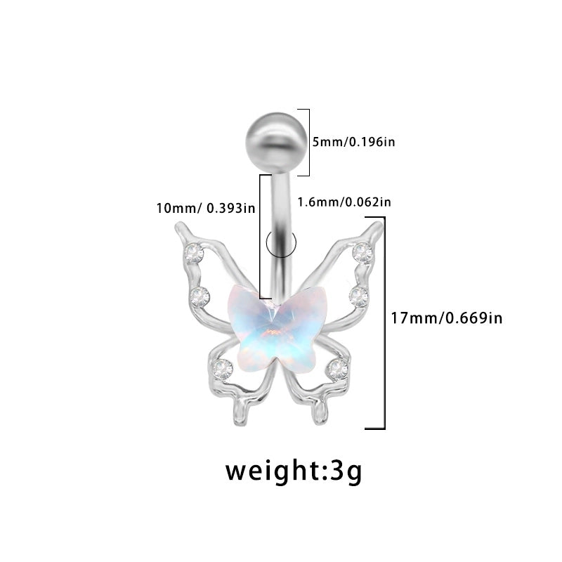 1 Piece Belly Rings Elegant Cute Tropical Butterfly 316L Stainless Steel Alloy Rhinestone Plating Inlay Acrylic White Gold Plated