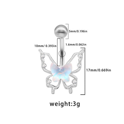 1 Piece Belly Rings Elegant Cute Tropical Butterfly 316L Stainless Steel Alloy Rhinestone Plating Inlay Acrylic White Gold Plated