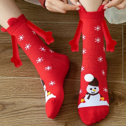 New Popular Christmas Socks Autumn And Winter Cotton Magnet Magnet Hand-holding Socks Mid-calf Length Socks In Stock