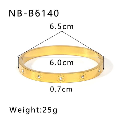 Vintage Style Minimalist Classic Style Geometric 304 Stainless Steel 18K Gold Plated Zircon Bangle In Bulk