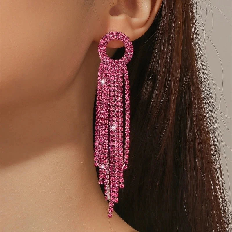 1 Pair Sweet Tassel Plating Inlay Copper Rhinestones Silver Plated Drop Earrings