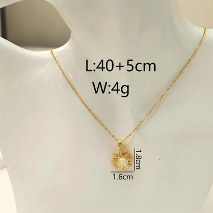 Beach Minimalist Commute Flower Titanium Steel Resin Zircon 18K Gold Plated Inlay Earrings Necklace