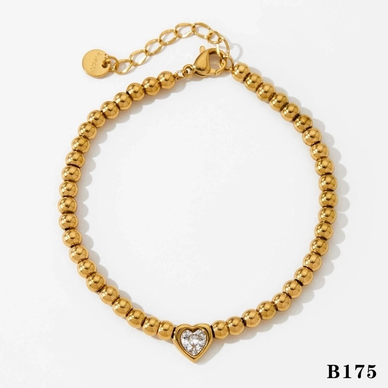 Modern Style Minimalist Heart Shape 304 Stainless Steel Zircon 16K Gold Plated White Gold Plated Gold Plated Plating Bracelets Necklace