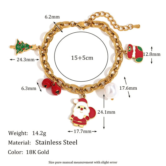 Cute Cartoon Santa Claus Socks Bracelet Stainless Steel Plated 18k Gold Large O Chain Christmas Bracelet