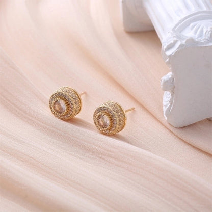 1 Pair Hip-hop Minimalist Shiny Round Square Plating Inlay Copper Zircon Gold Plated Ear Studs
