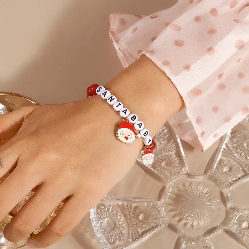 Cute Minimalist Santa Claus Artificial Pearl Beaded Bracelets Christmas