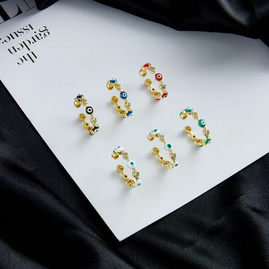 Minimalist Women Evil Eye Geometric Copper Inlay Rings