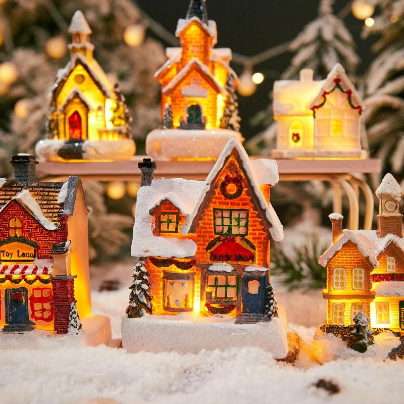 Christmas Small Ornaments Holiday Decorations Christmas Eve House Micro Landscape Luminous Desktop Window Scene Layout Gift