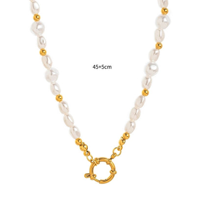 Minimalist Circle Pearl 201 Stainless Steel 304 Stainless Steel Zircon 18K Gold Plated Beaded Inlay Pendant Necklace
