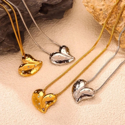 304 Stainless Steel 18K Gold Plated Elegant Minimalist Plating Inlay Heart Shape Rhinestones Earrings Necklace