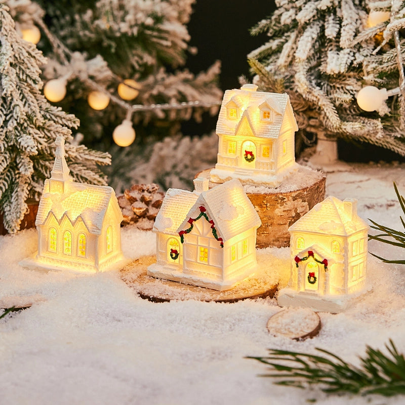 Christmas Small Ornaments Holiday Decorations Christmas Eve House Micro Landscape Luminous Desktop Window Scene Layout Gift