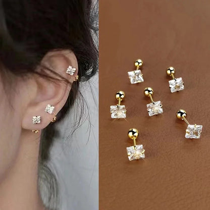 Minimalist Square Inlay 304 Stainless Steel Zircon 18K Gold Plated Stainless Steel Earrings