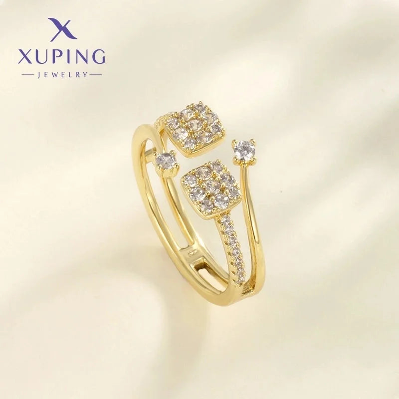 Copper 18K Gold Plated Inlay Geometric Butterfly Fish Tail Artificial Gemstones Open Rings