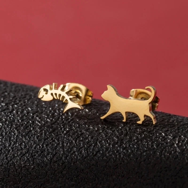 1 Pair Cute Minimalist Dog Cat Flower Polishing Hollow Out 304 Stainless Steel 18K Gold Plated Ear Studs