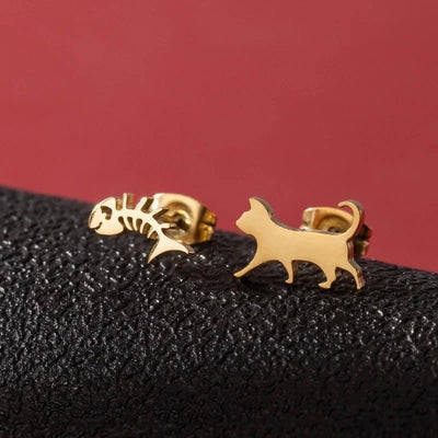 1 Pair Cute Minimalist Dog Cat Flower Polishing Hollow Out 304 Stainless Steel 18K Gold Plated Ear Studs