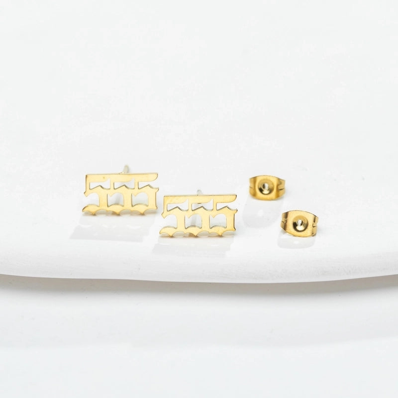 1 Pair Minimalist Number Plating Hollow Out 304 Stainless Steel 18K Gold Plated Ear Studs