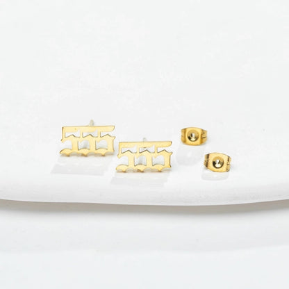 1 Pair Minimalist Number Plating Hollow Out 304 Stainless Steel 18K Gold Plated Ear Studs