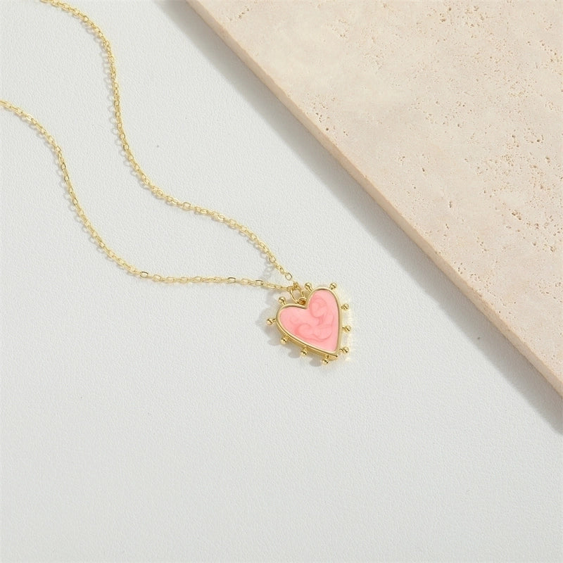 Vintage Style Minimalist Commute Heart Shape Copper Enamel 14K Gold Plated Pendant Necklace