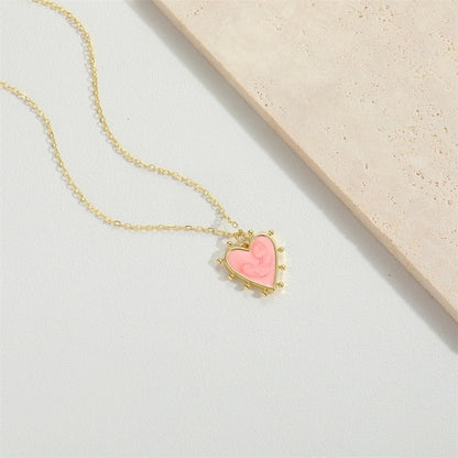 Vintage Style Minimalist Commute Heart Shape Copper Enamel 14K Gold Plated Pendant Necklace