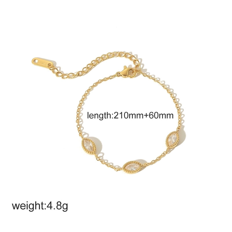 Minimalist Classic Style Solid Color 304 Stainless Steel Zircon 18K Gold Plated Plating Bracelets Anklet
