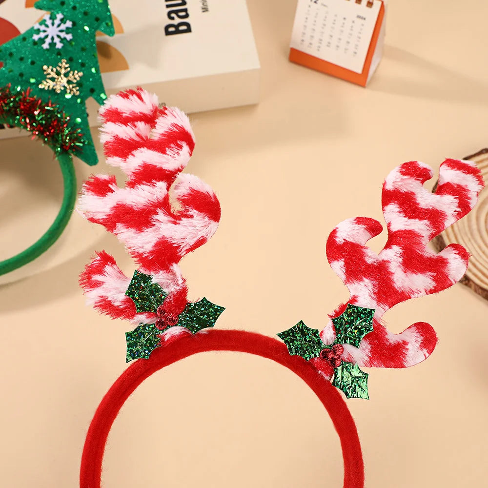 6 Pieces Christmas Reindeer Antler Headband Tieable Christmas Tree Headband Festive Atmosphere Decoration Cute Headband