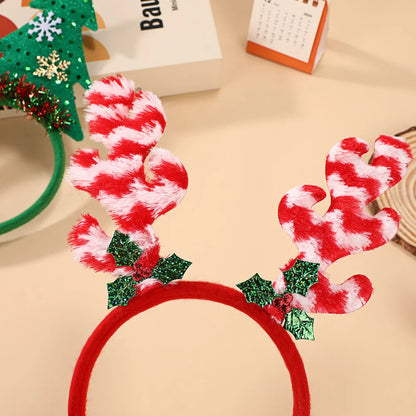 6 Pieces Christmas Reindeer Antler Headband Tieable Christmas Tree Headband Festive Atmosphere Decoration Cute Headband