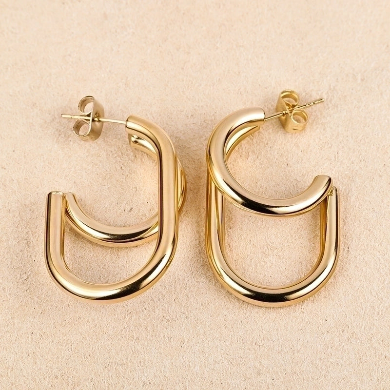 1 Pair Minimalist Geometric Polishing 201 Stainless Steel 18K Gold Plated Ear Studs
