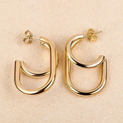 1 Pair Minimalist Geometric Polishing 201 Stainless Steel 18K Gold Plated Ear Studs