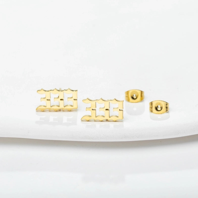1 Pair Minimalist Number Plating Hollow Out 304 Stainless Steel 18K Gold Plated Ear Studs
