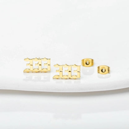 1 Pair Minimalist Number Plating Hollow Out 304 Stainless Steel 18K Gold Plated Ear Studs