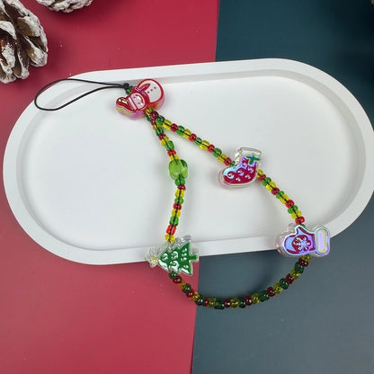 Elegant Minimalist Christmas Tree Santa Claus Snowman Resin Glass Beaded Christmas Mobile Phone Chain
