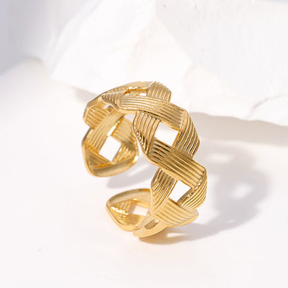 Women Minimalist Stripe Ellipse Leaf Stainless Steel Rings