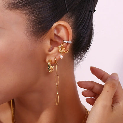 Women Fashion Circle Geometric Stainless Steel 18K Gold Plated Clip On Earrings