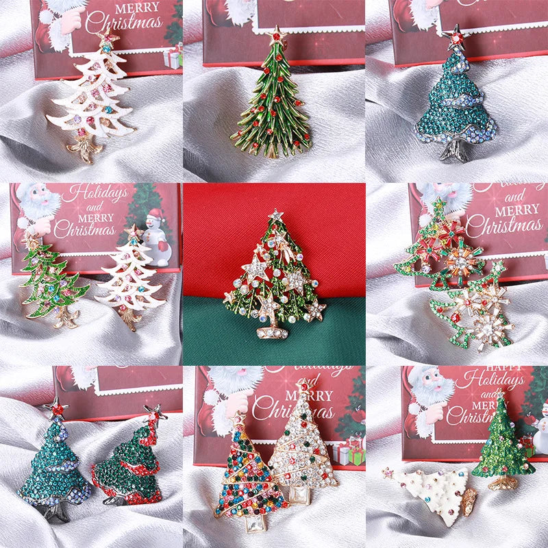 Fashion Pin Christmas Tree Alloy Inlay Rhinestones Women'S Brooches